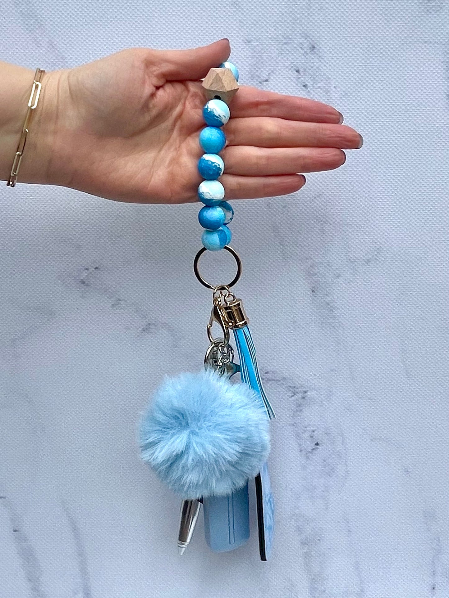 Safety Keychain I Blue Ocean Mist Beaded