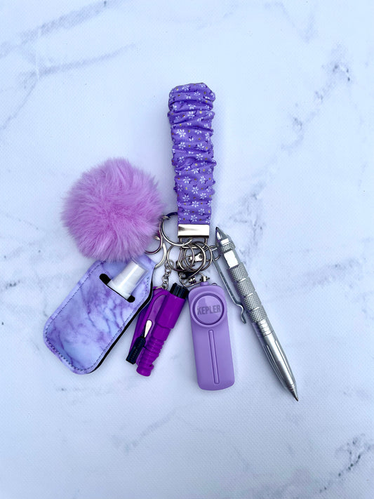 Safety Keychain I Purple Flower Scrunchie