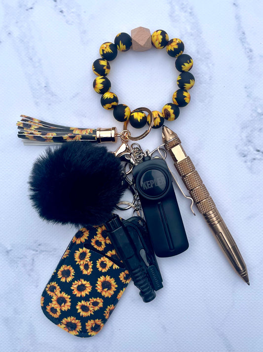 Safety Keychain I Sunflower Beaded