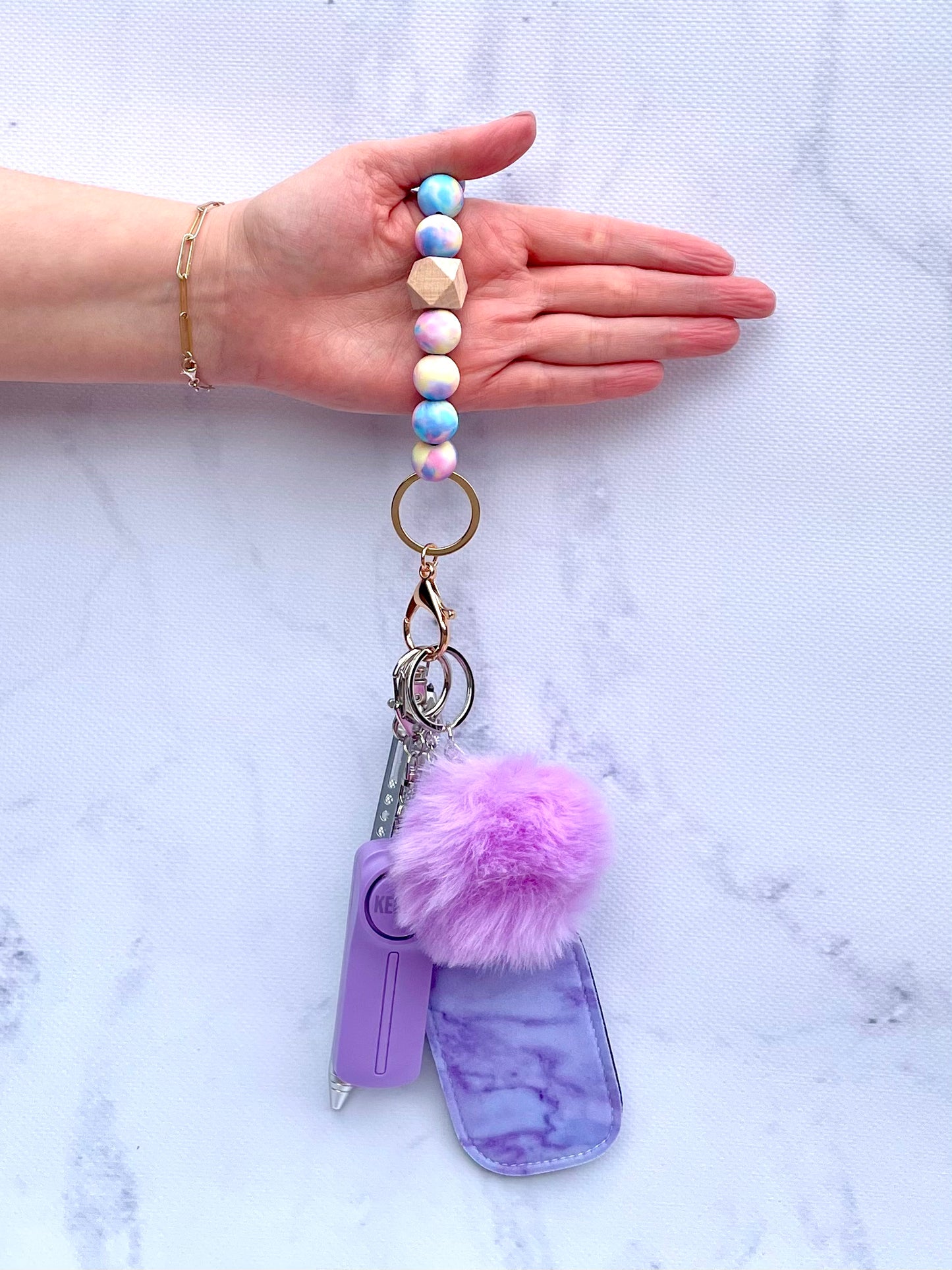 Safety Keychain I Purple Pastel Haze Beaded