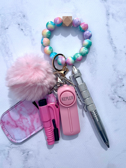 Safety Keychain I Pink Pastel Aura Beaded