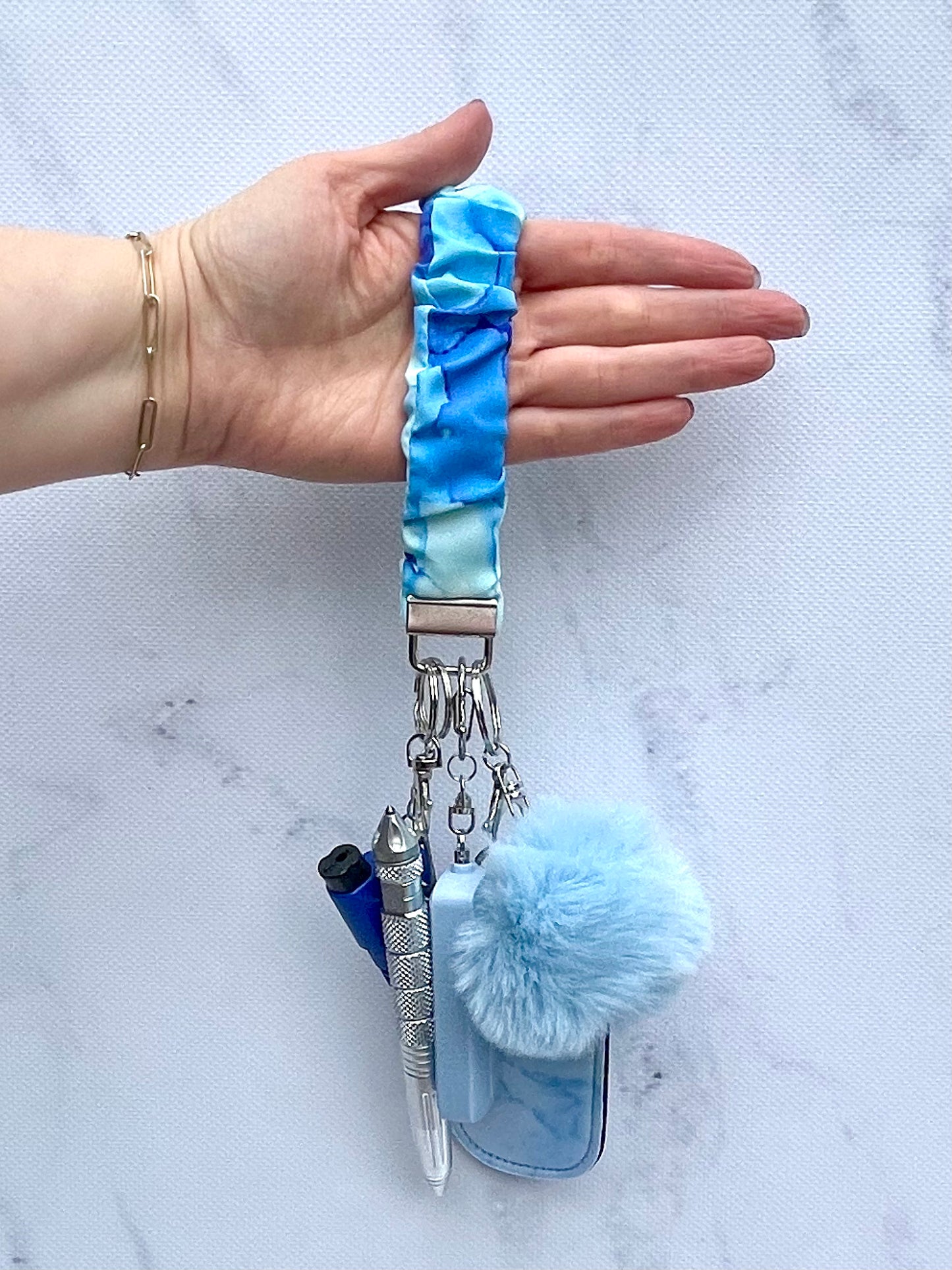 Safety Keychain I Blue Watercolour Scrunchie