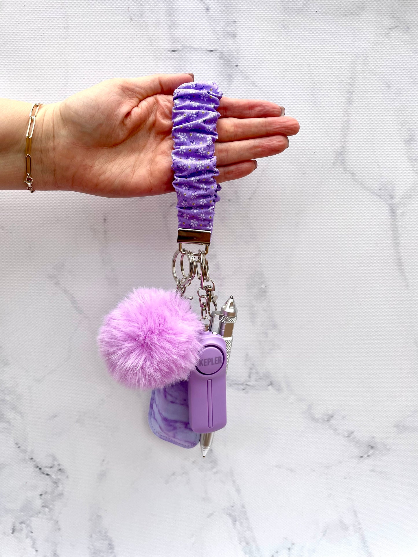 Safety Keychain I Purple Flower Scrunchie