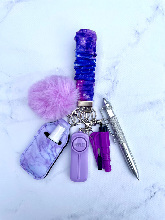 Safety Keychain I Purple Galaxy Scrunchie