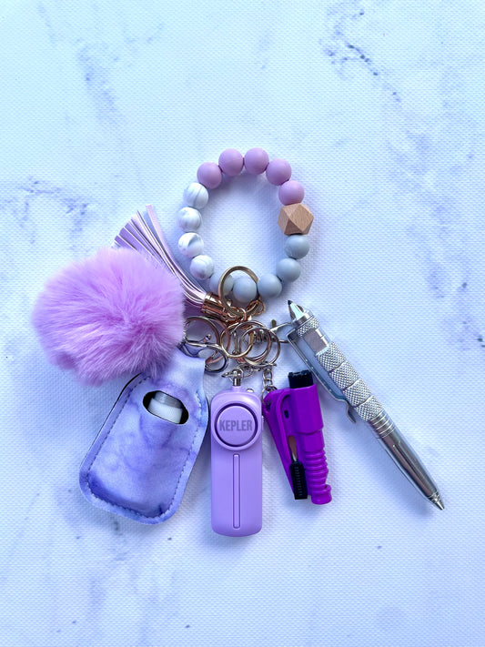 Safety Keychain I Purple Marble Beaded