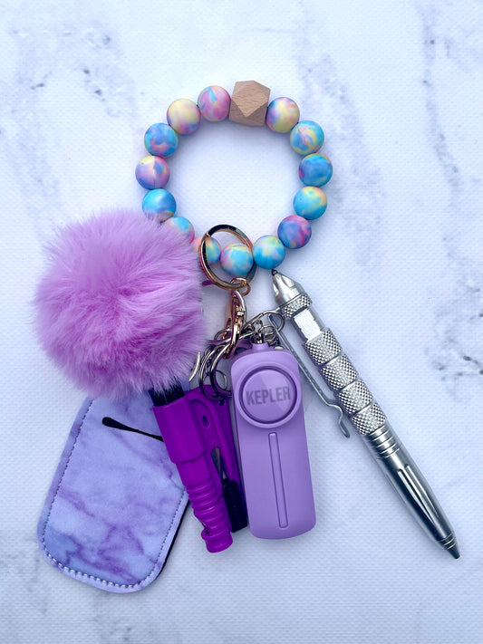 Safety Keychain I Purple Pastel Haze Beaded