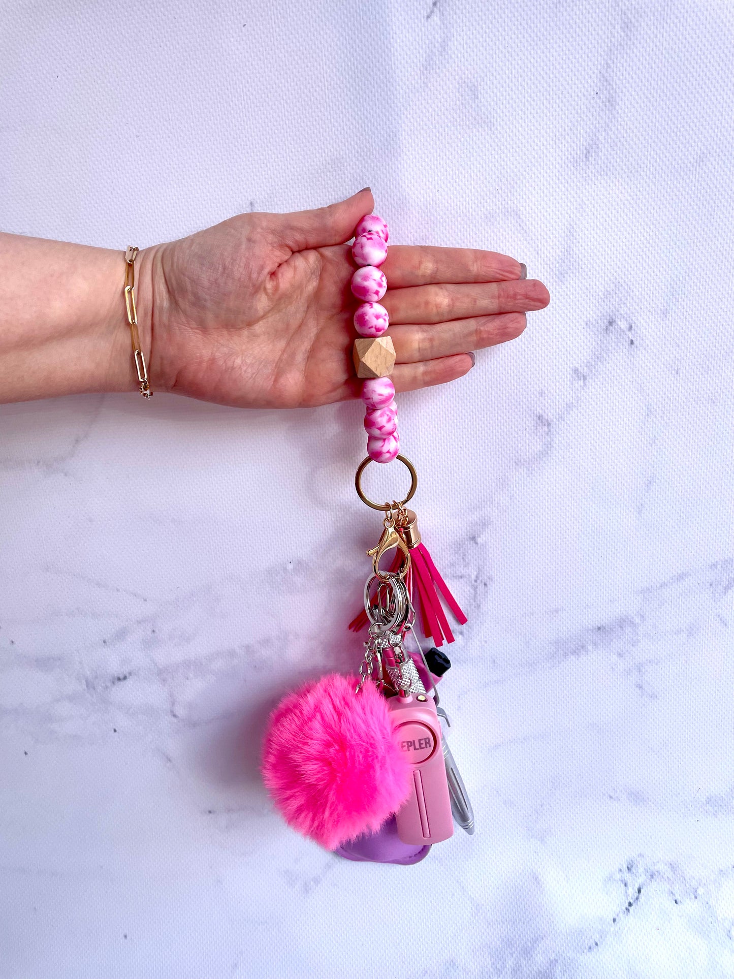 Safety Keychain I Pink Sassy B!tch Beaded