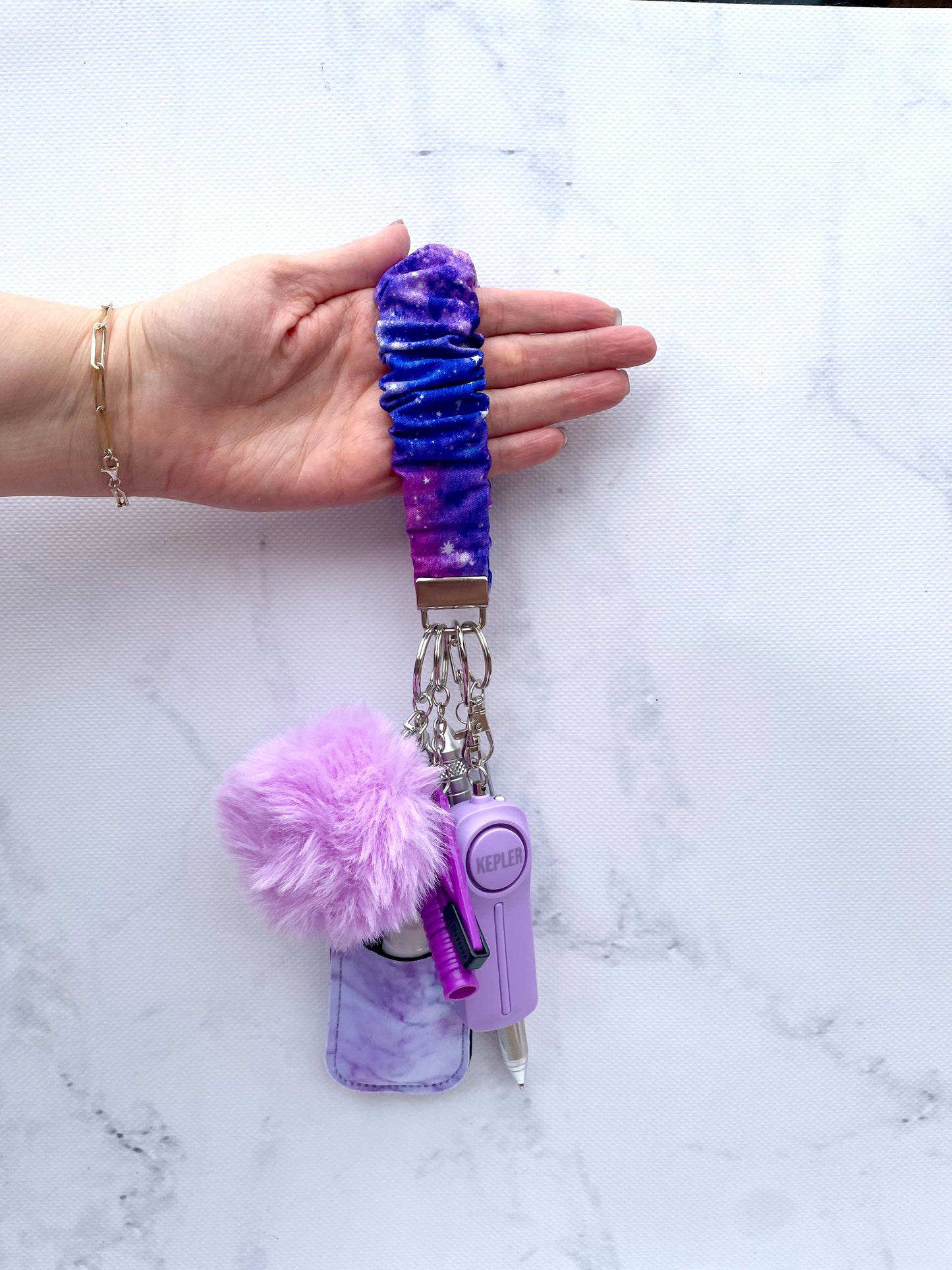 Safety Keychain I Purple Galaxy Scrunchie