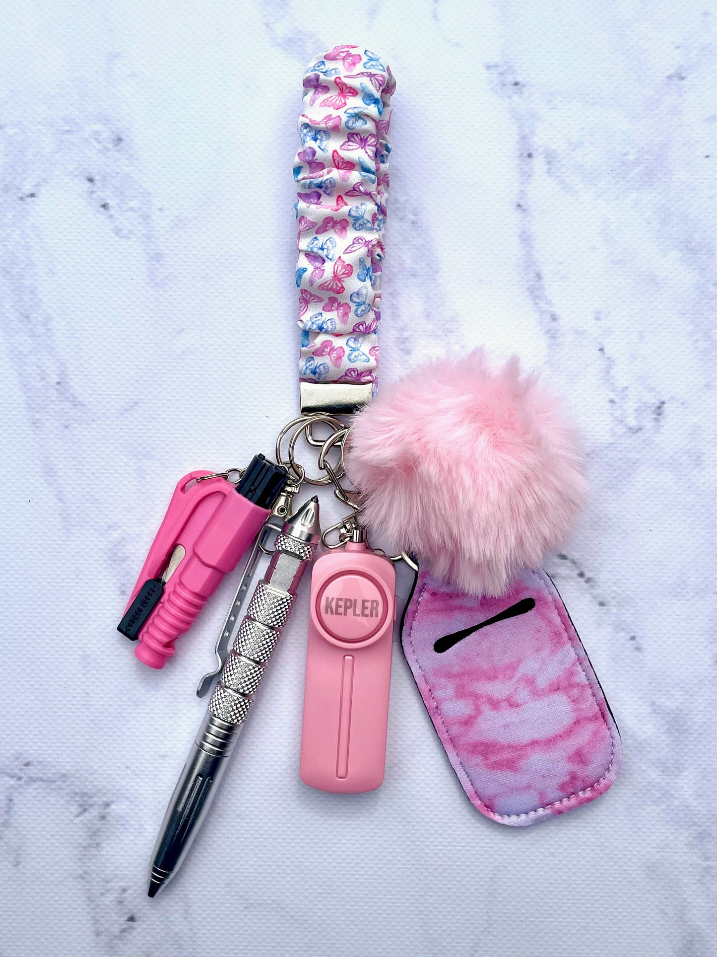 Safety Keychain I Pink Butterfly Scrunchie