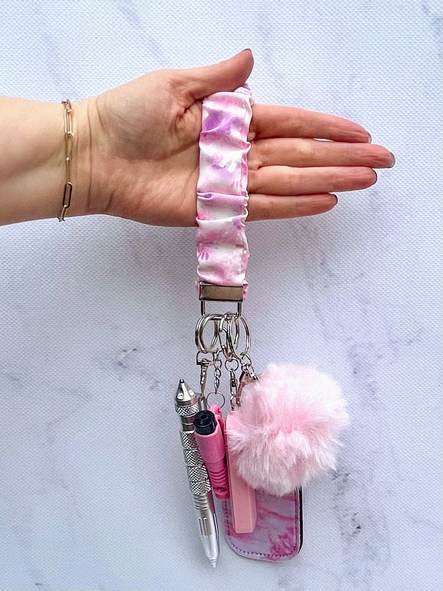 Pastel bloom scrunchie safety keychain